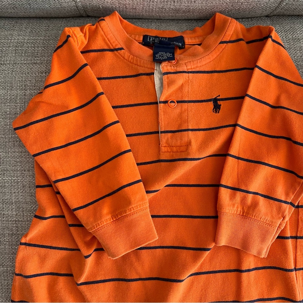 Ralph Lauren 2-pack Orange and Blue Striped Baby Rompers boys 6 and 18 months - Picture 3 of 12